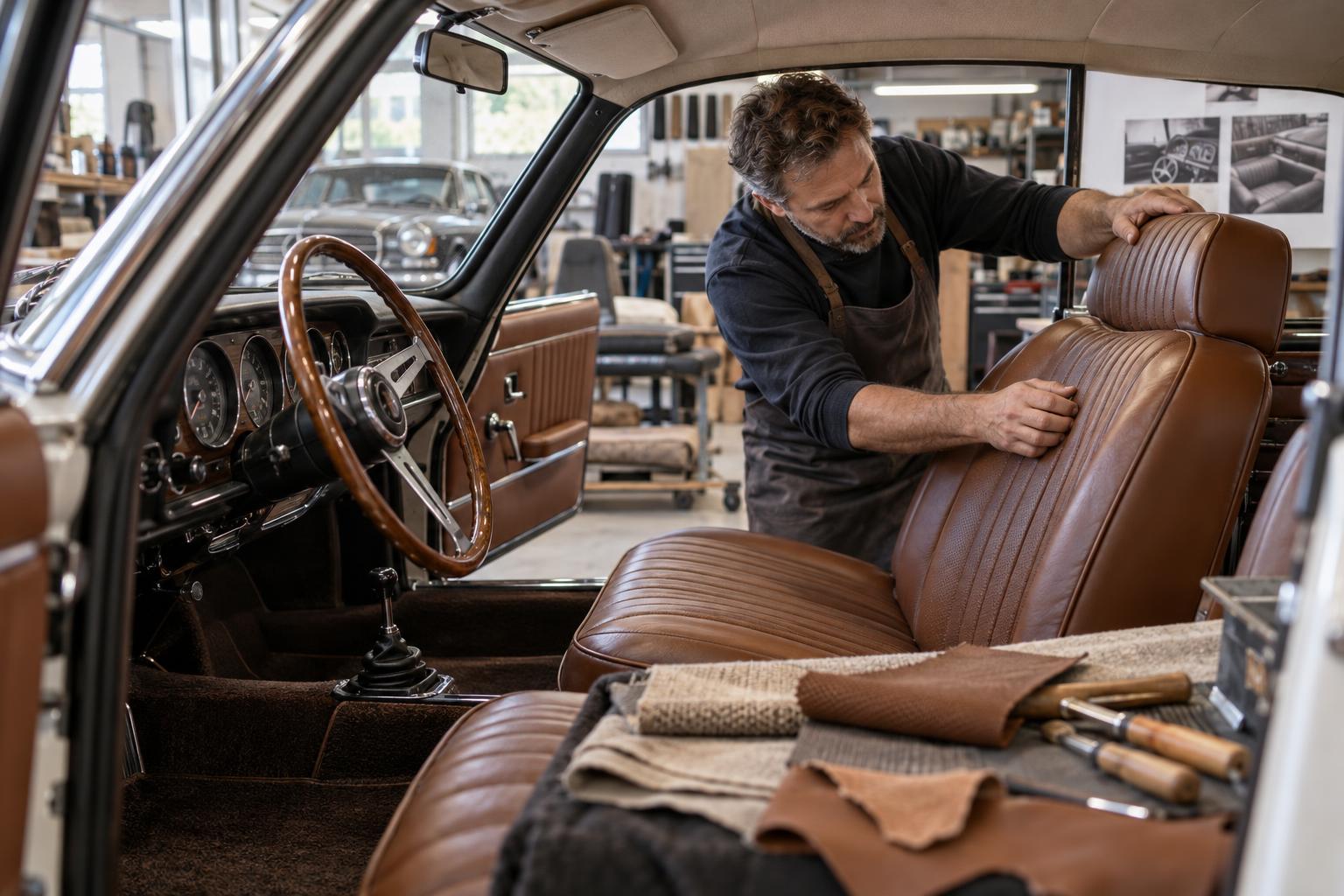 Oldtimer-Innenraum restaurieren: Fallstudie zu Sitzen, Himmel, Teppichen und Verkleidungen